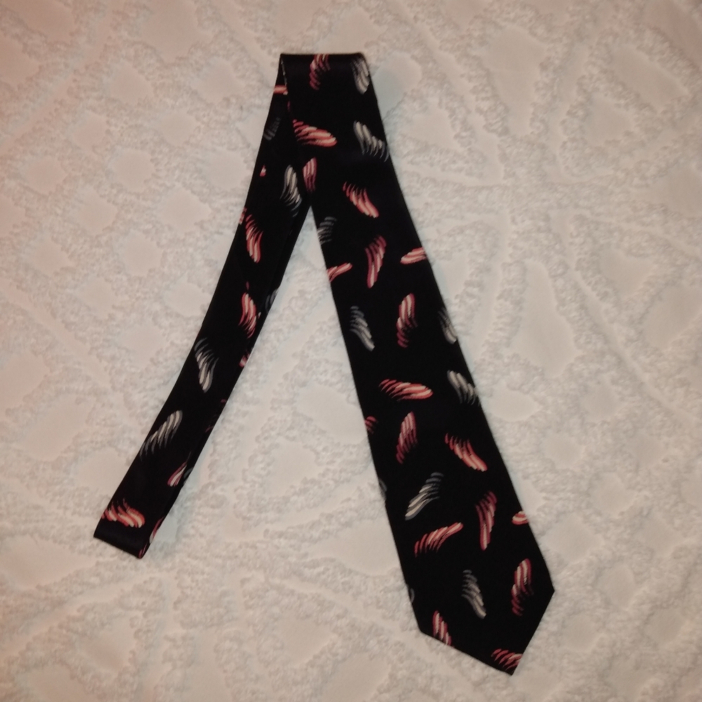 Mario Valentino Brand Vintage black pink and blue silk men's tie